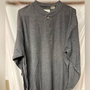 Men's Charcoal Ribbed Henley Long Sleeve Shirt